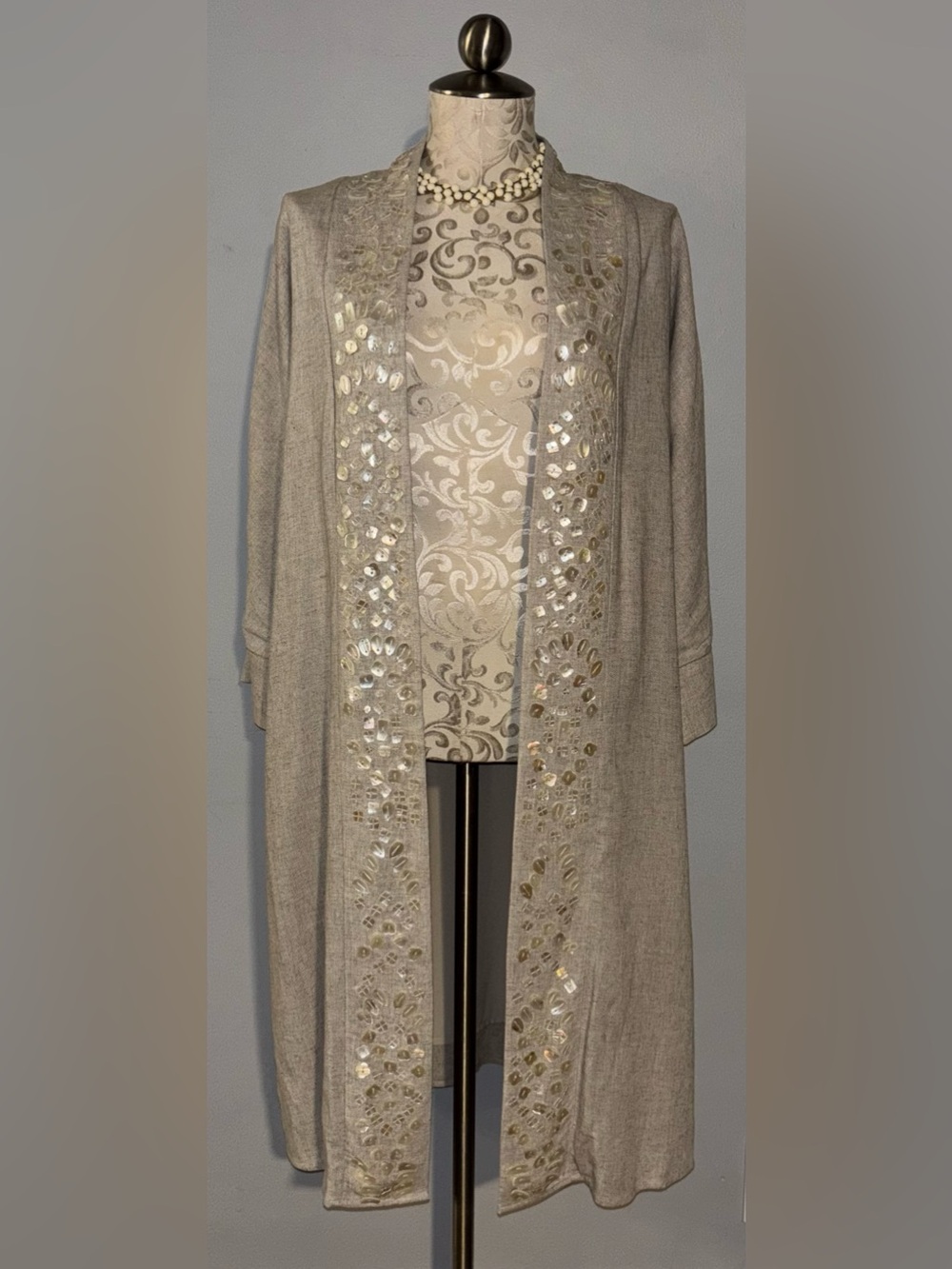Soft Surroundings Cardigan Open-Front Embellished Coatigan Size Medium.  #H